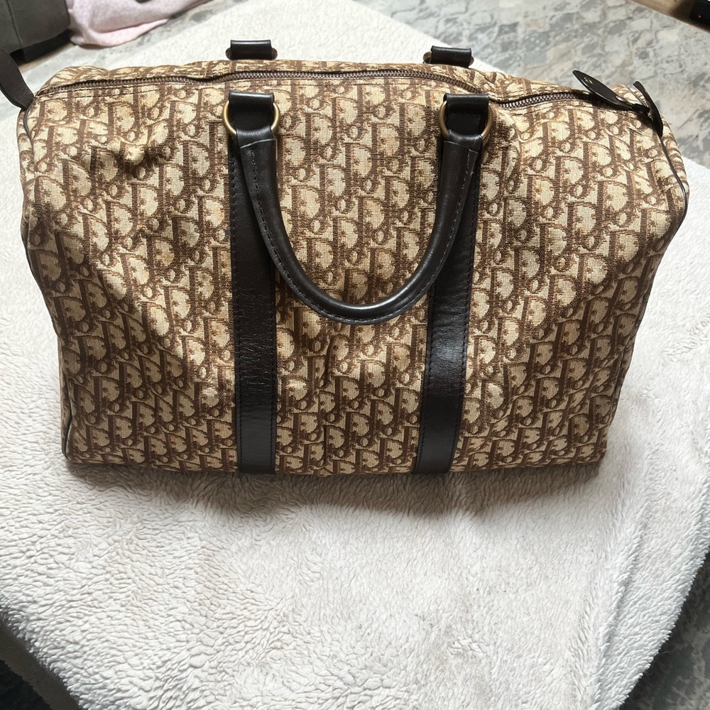 CHRISTIAN DIOR Vintage Authentic Monogram Canvas Leather Trotter Boston Bag